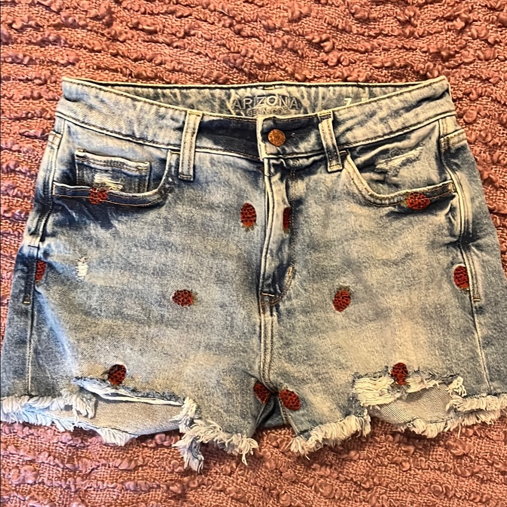 Arizona Jean Company Women's Distressed Denim Shorts - strawberry  Accents